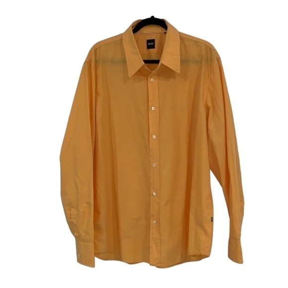 HUGO Boss Yellow Long Sleeve Button Down Cotton Dress Shirt size XXL - Picture 1 of 16